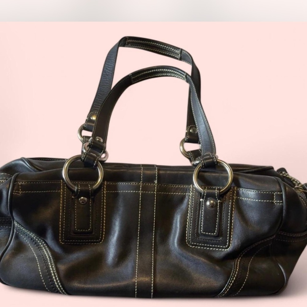 COACH leather Black Handbag with white Stitching
